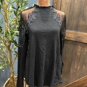FP Movement by Free People Black Sheer Lace Blouse